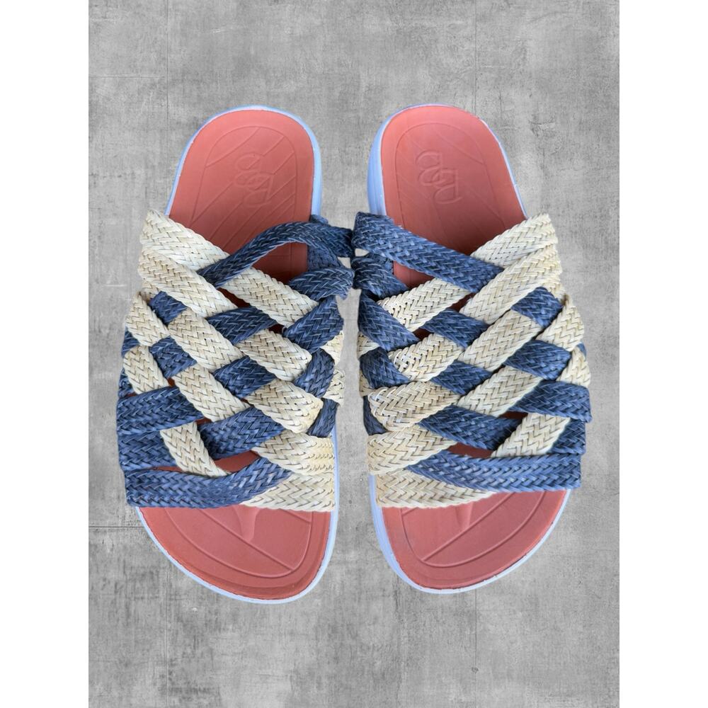 Malibu Inspired Zuma Sandals Mens 12 Blue Woven Huarache Slides Vegan Designer